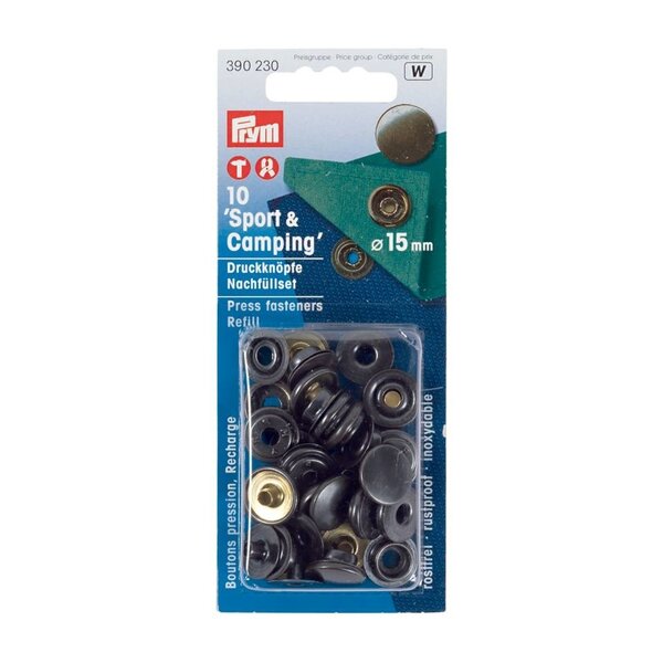 Prym 10 drukknopen sport & camping 15 mm  navulset  zwart 390 230