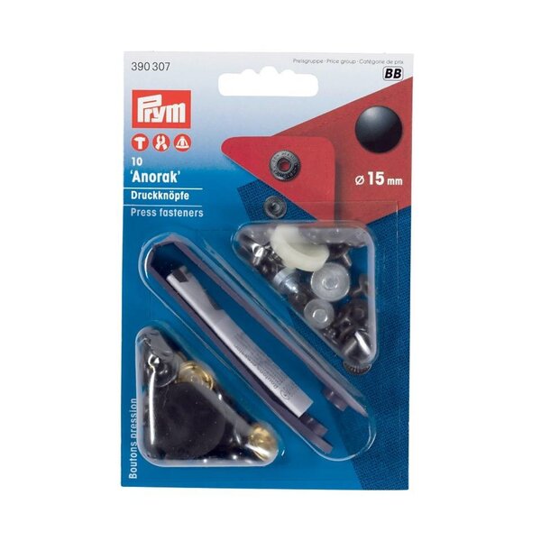 Prym Naaivrijdrukknopen ANORAK MS kap gelakt zwart 15 mm