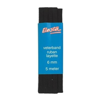 Elasta K.106 Veterband Zwart (kaart) 6 mm - 5 mtr