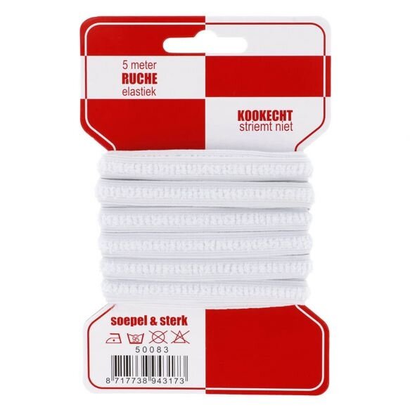 Rode Kaart Ruche Elastiek Wit - 5 meter