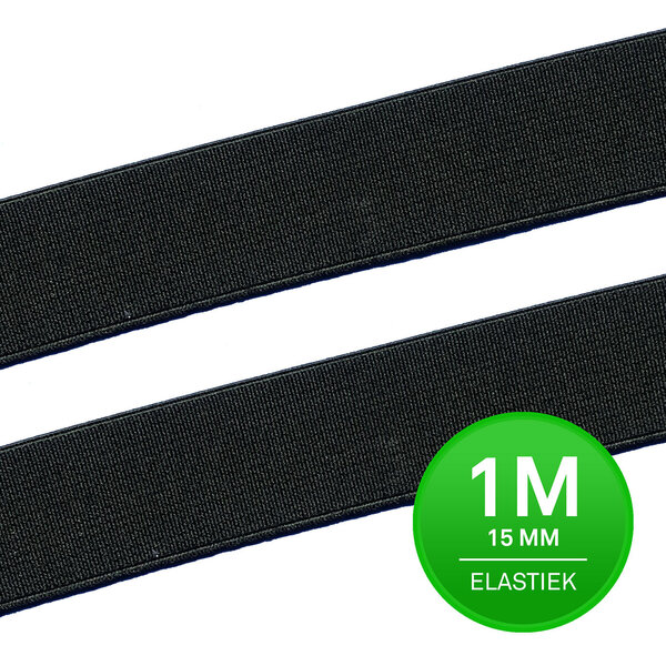 Soepel Elastiek Zwart 1 meter 15 mm breed