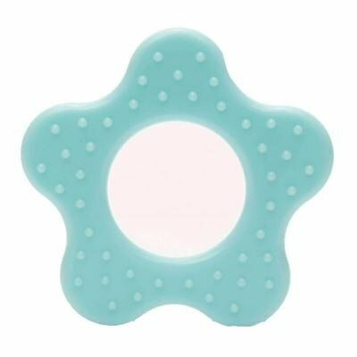 Bijtring Bloem Blauw/Groen noppen kaart - 2 stuks