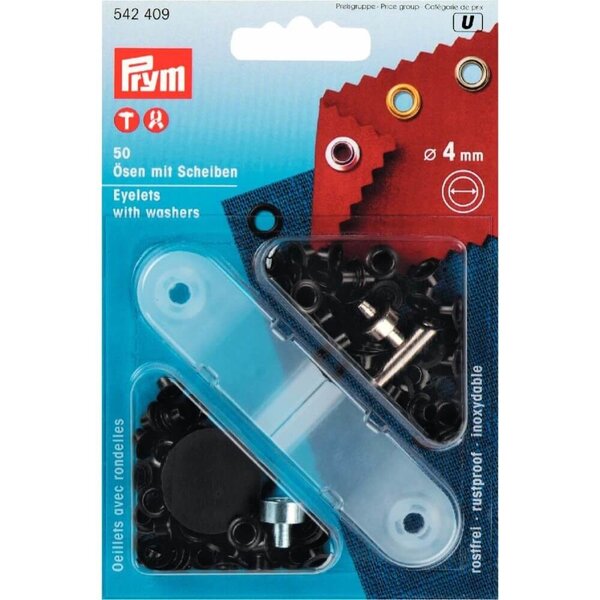 Prym ringen met schijven 4mm zwart-50st