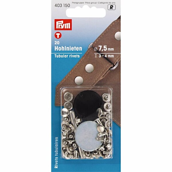 Prym Holle nieten materiaaldikte 3-4mm zilver - 20st