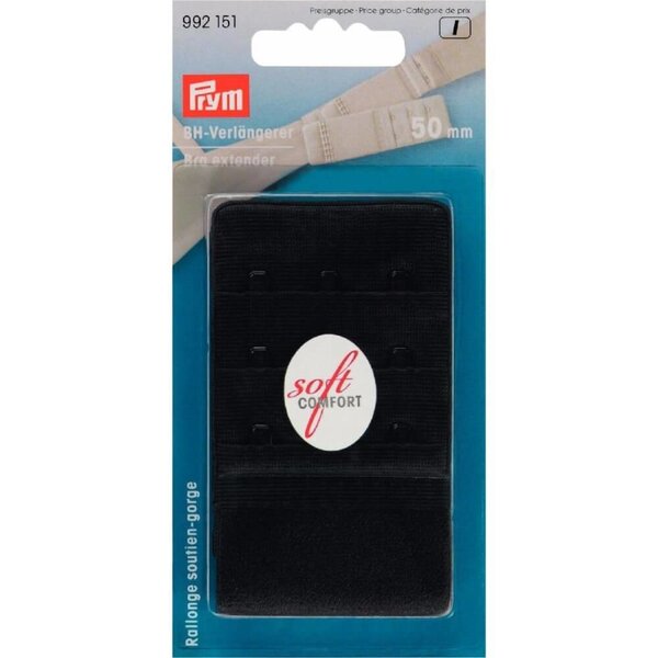 Prym BH-verlengstuk 3x3 haken 50mm zwart
