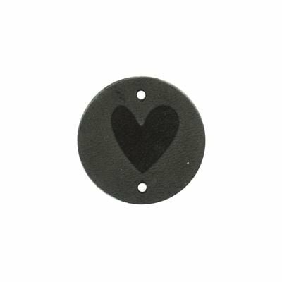 Leren label donkergrijs Round Hart 30 mm
