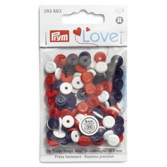 Prym Love Mini drukknopen 9mm rood-wit-blauw - 36st