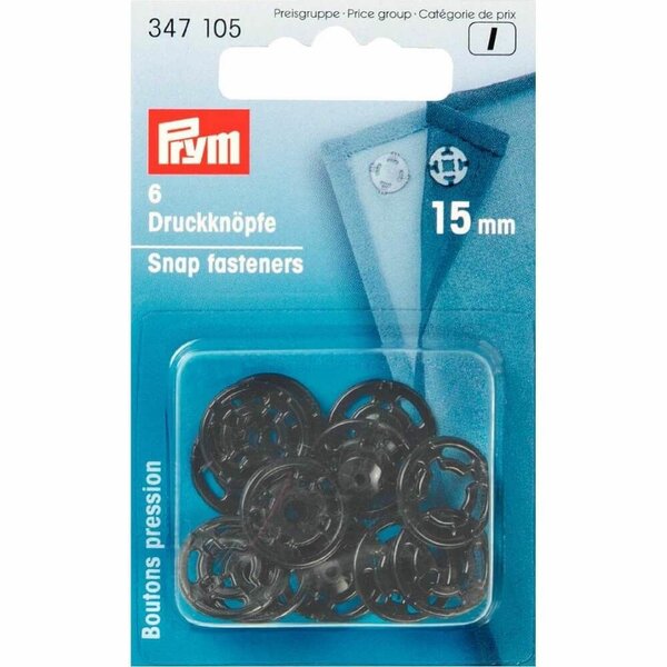 Prym opnaaibare drukknoop kunststof zwart  15mm zwart-6stuks