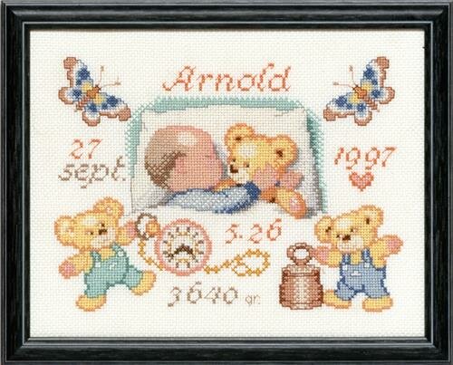 Borduurpakket telpatroon aïda Geboorte Baby /teddybeertjes 30 x 24 cm