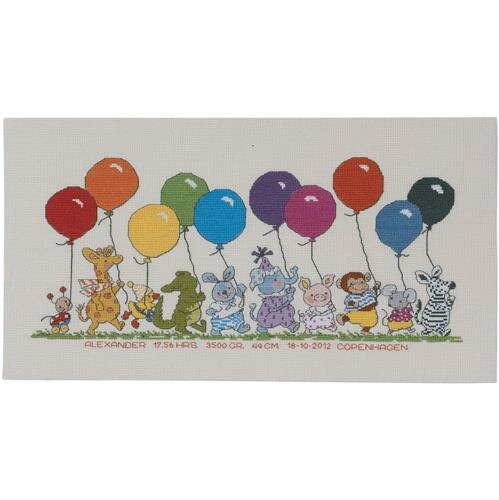 Borduurpakket Dieren met ballonnen 22x42 cm