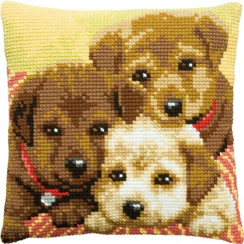 Voorbedrukt kruissteek kussenpakket 3 Puppies 40x40cm