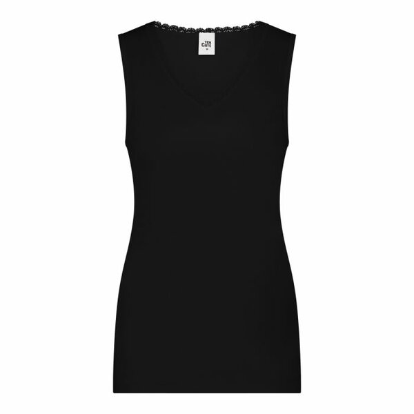 ten Cate Dames Thermohemd V-Hals met kant - Zwart