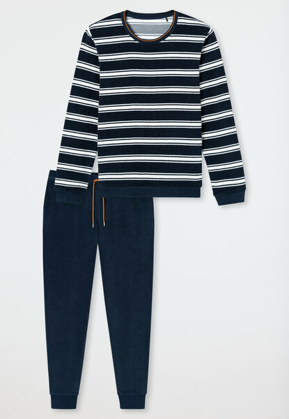  Herenpyjama Badstof Schiesser Nacht Blauw & Wit