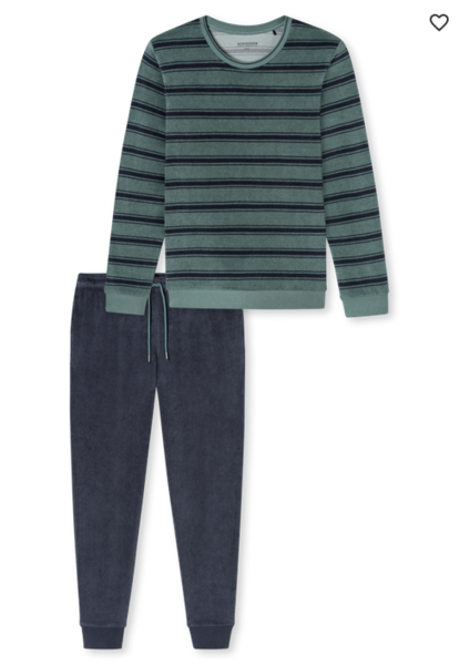 Herenpyjama Badstof Schiesser  mineraalgroen